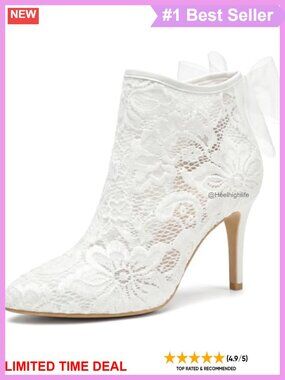 Floral Lace Pointed Toe Stiletto Heel Ankle Boots with Tulle Bow